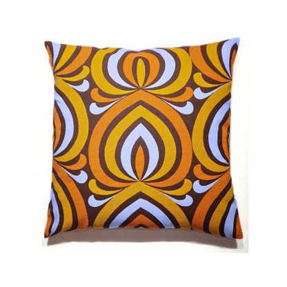 Coussin d’intérieur vintage Amber Arch 40 × 40 cm en coton des années 70, motifs orange, jaune et marron