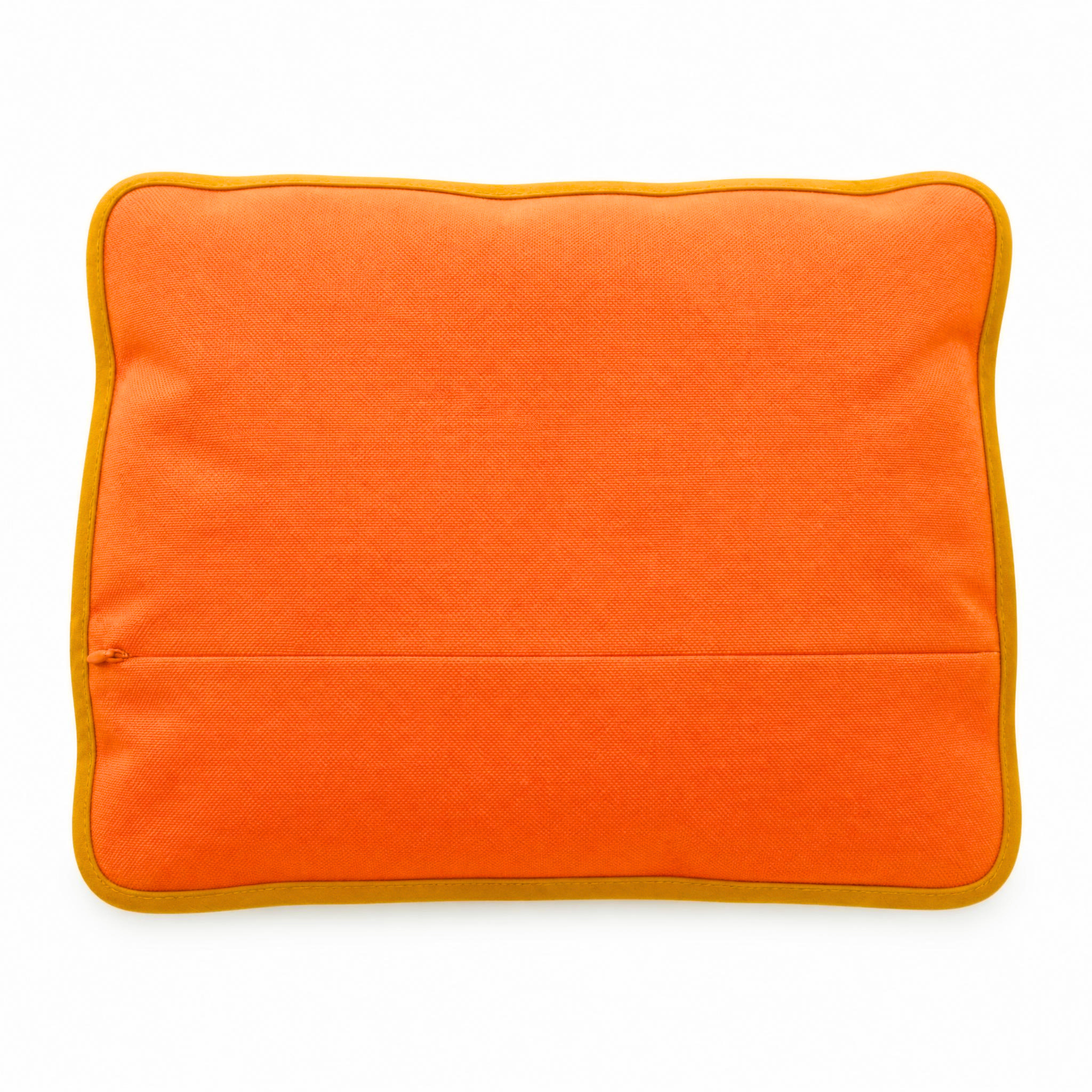 Dos imperméable orange du coussin de plage vintage Daisy ’73 avec fermeture éclair invisible et finition biais ocre