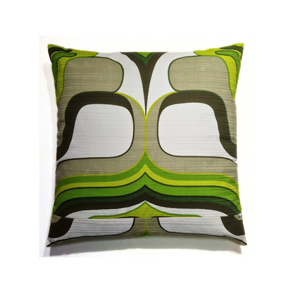 Dos du coussin d’intérieur vintage Orbit Green 40 × 40 cm en coton à motif graphique vert et blanc