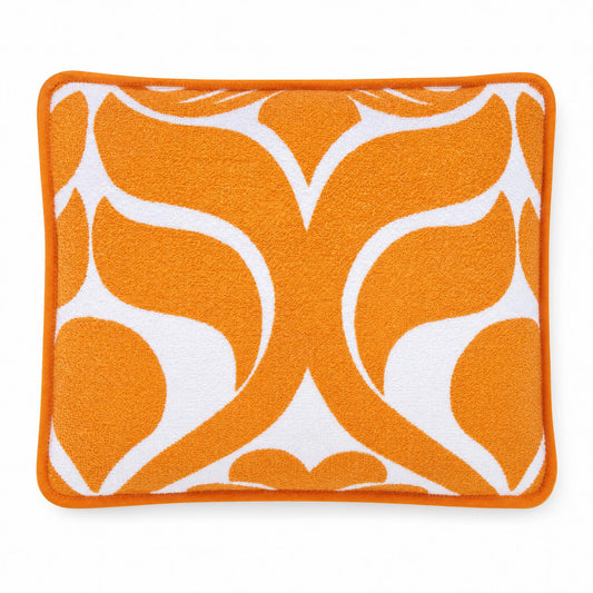 Coussin de plage vintage Sirocco ’71 orange et blanc en tissu éponge des années 70